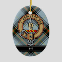 Clan Bell Crest over Tartan Ceramic Ornament