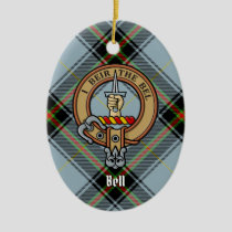 Clan Bell Crest over Tartan Ceramic Ornament