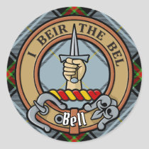 Clan Bell Crest over Tartan Classic Round Sticker