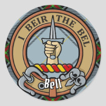 Clan Bell Crest over Tartan Classic Round Sticker