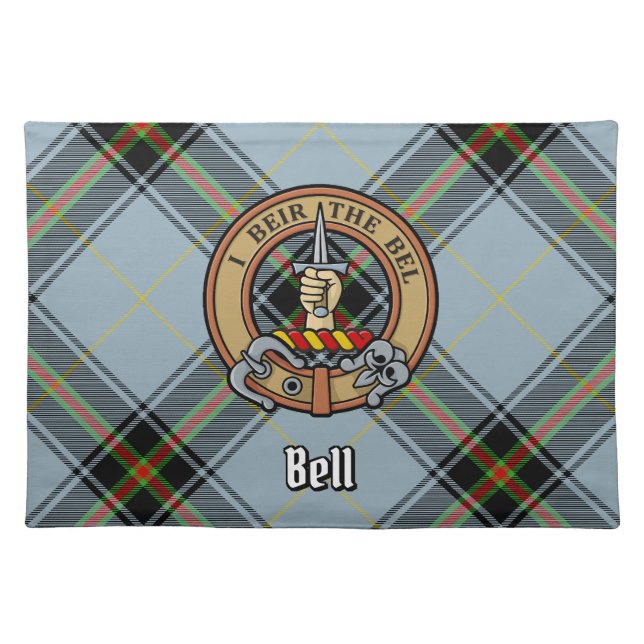 Clan Bell Crest over Tartan Cloth Placemat (Front)