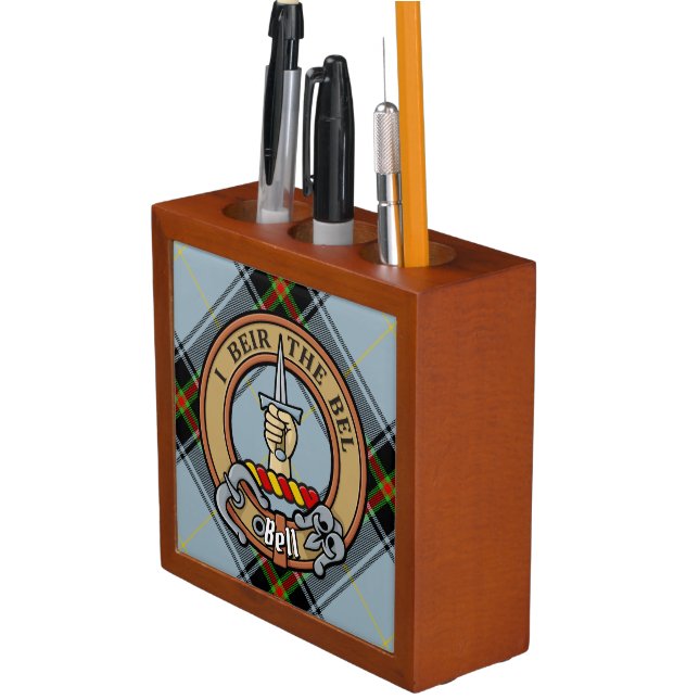 Clan Bell Crest over Tartan Desk Organizer (In Situ)