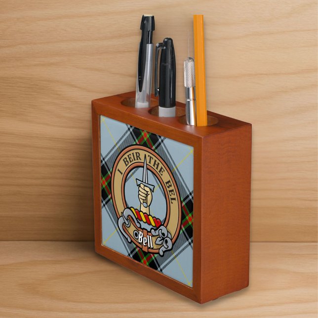 Clan Bell Crest over Tartan Desk Organizer (Creator Uploaded)