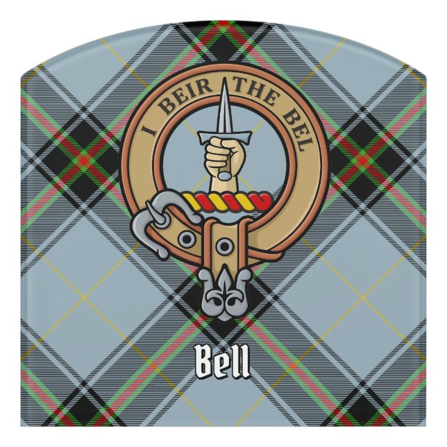 Clan Bell Crest over Tartan Door Sign (Contour Front)