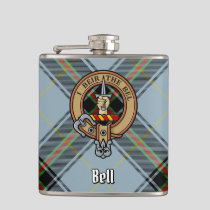 Clan Bell Crest over Tartan Flask