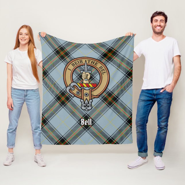 Clan Bell Crest over Tartan Fleece Blanket (In Situ)