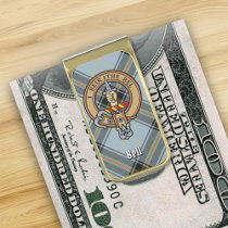 Clan Bell Crest over Tartan Gold Finish Money Clip