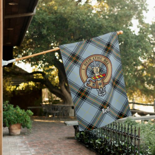 Clan Bell Crest over Tartan House Flag