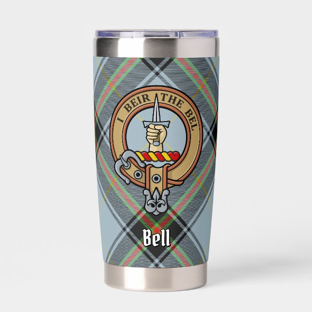 Clan Bell Crest over Tartan Insulated Tumbler (Front)