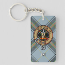 Clan Bell Crest over Tartan Keychain