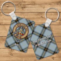 Clan Bell Crest over Tartan Keychain