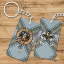 Clan Bell Crest over Tartan Keychain