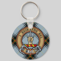 Clan Bell Crest over Tartan Keychain