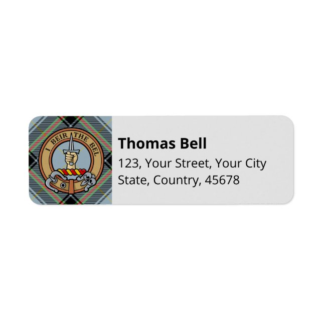 Clan Bell Crest over Tartan Label (Front)