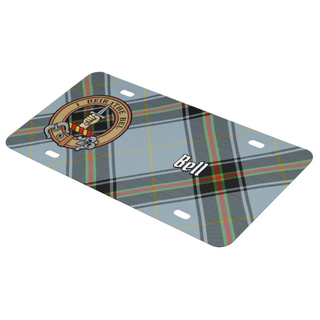 Clan Bell Crest over Tartan License Plate (Side)