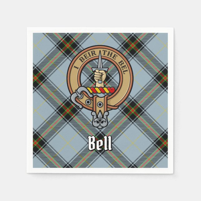 Clan Bell Crest over Tartan Napkins (Front)