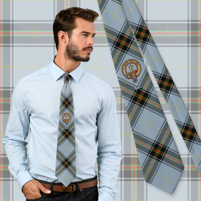 Clan Bell Crest over Tartan Neck Tie (Creator Uploaded)