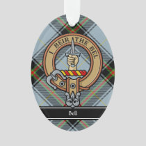 Clan Bell Crest over Tartan Ornament