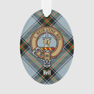 Clan Bell Crest over Tartan Ornament