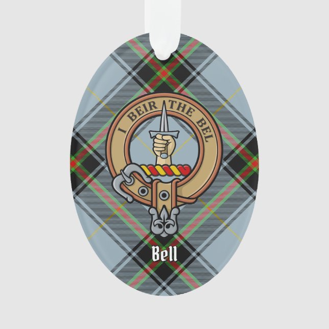 Clan Bell Crest over Tartan Ornament (Front)