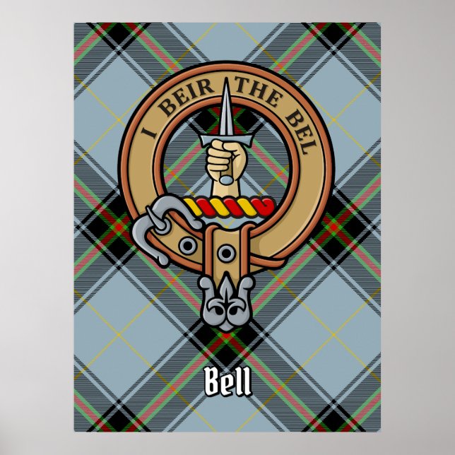Clan Bell Crest over Tartan Poster (Front)