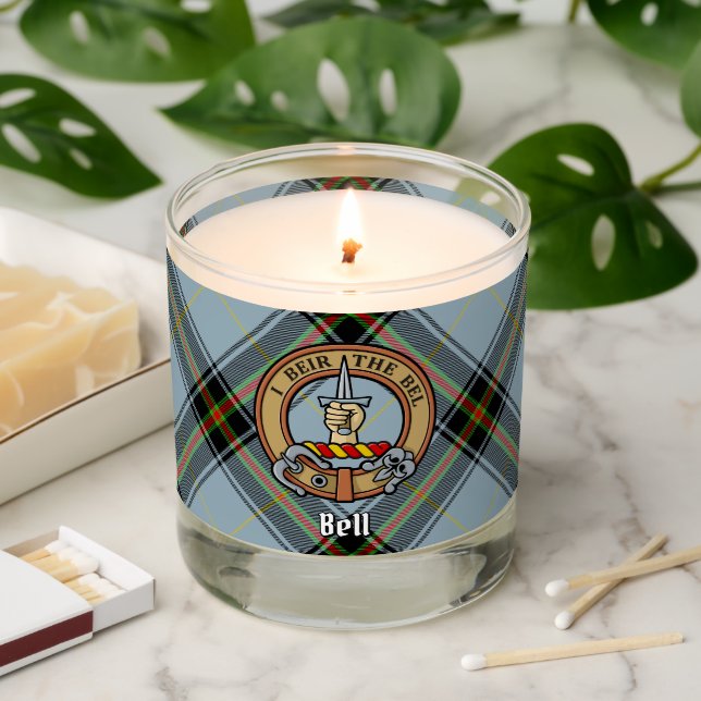 Clan Bell Crest over Tartan Scented Candle (Lit)