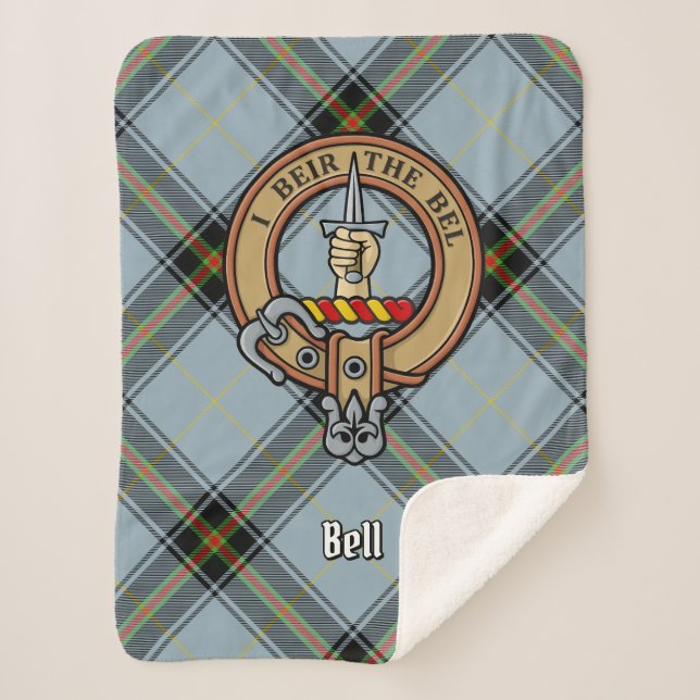 Clan Bell Crest over Tartan Sherpa Blanket (Front)