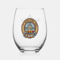 Clan Bell Crest over Tartan Stemless Wine Glass