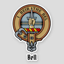 Clan Bell Crest over Tartan Sticker