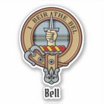 Clan Bell Crest over Tartan Sticker