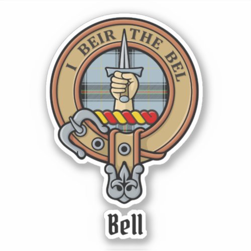 Clan Bell Crest over Tartan Sticker