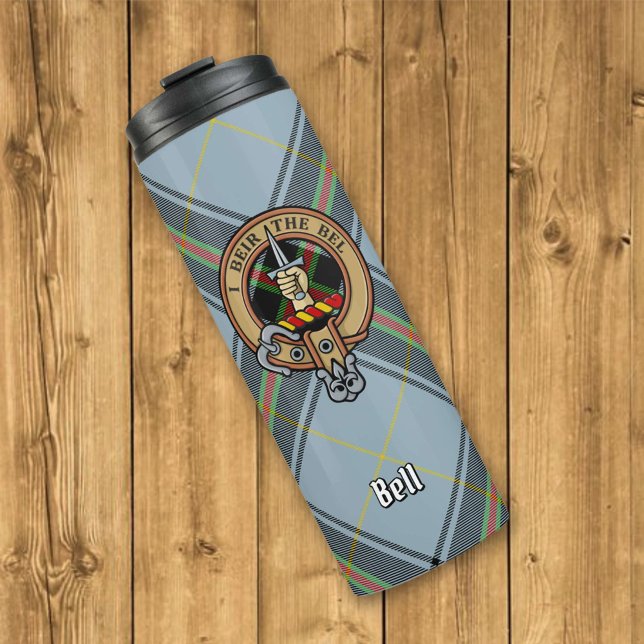 Clan Bell Crest over Tartan Thermal Tumbler (Creator Uploaded)