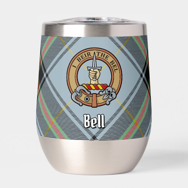 Clan Bell Crest over Tartan Thermal Wine Tumbler (Front)