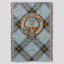Clan Bell Crest over Tartan Throw Blanket