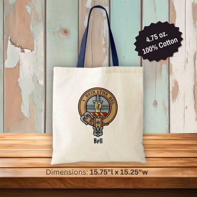 Clan Bell Crest over Tartan Tote Bag (Creator Uploaded)
