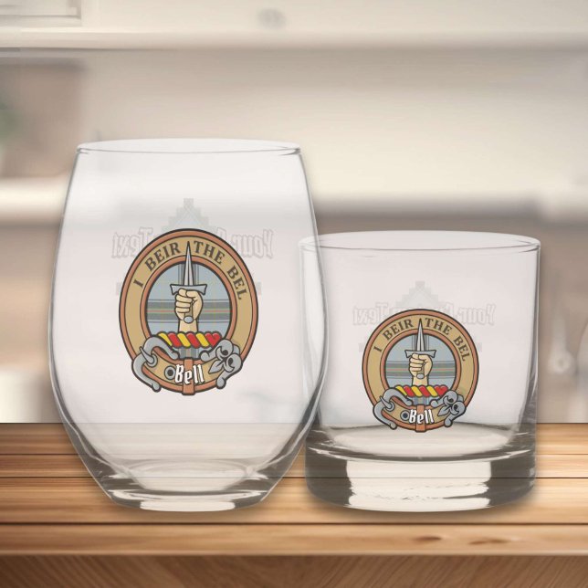 Clan Bell Crest over Tartan Whiskey Glass (Creator Uploaded)