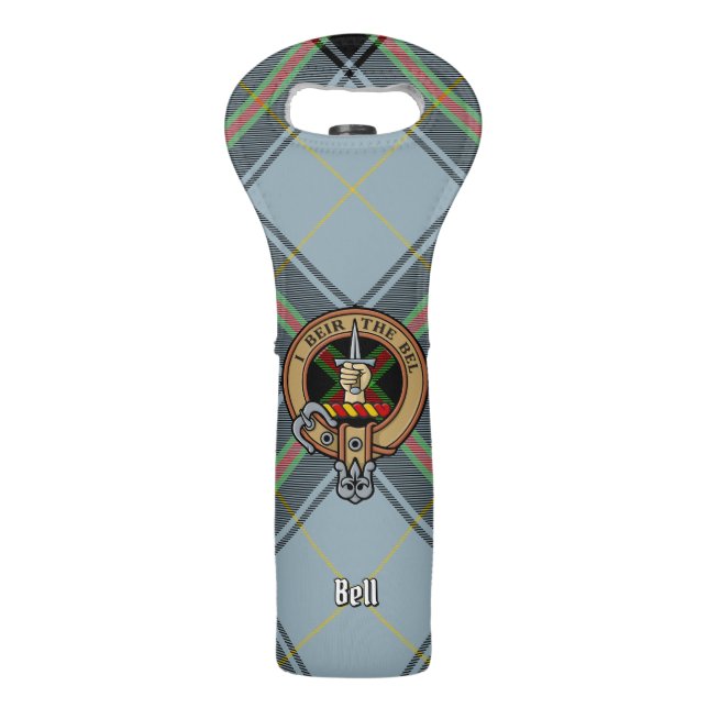 Clan Bell Crest over Tartan Wine Bag (Front)