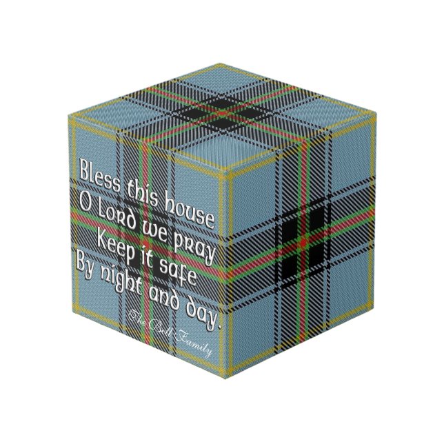 Clan Bell Tartan House Blessing Cube (Front Angled)