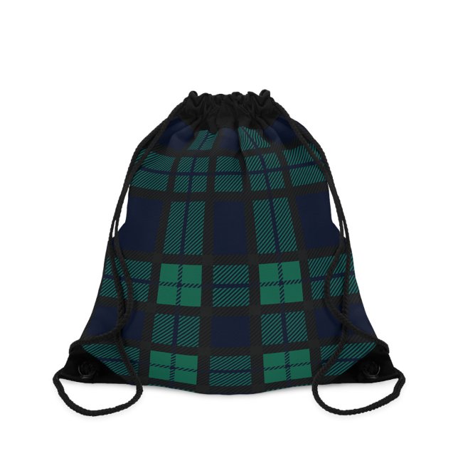 Clan Black Watch Tartan Plaid Blue Green Check Drawstring Bag (Plaid Green Blue Checkered Blackwatch Tartan Drawstring Bag)