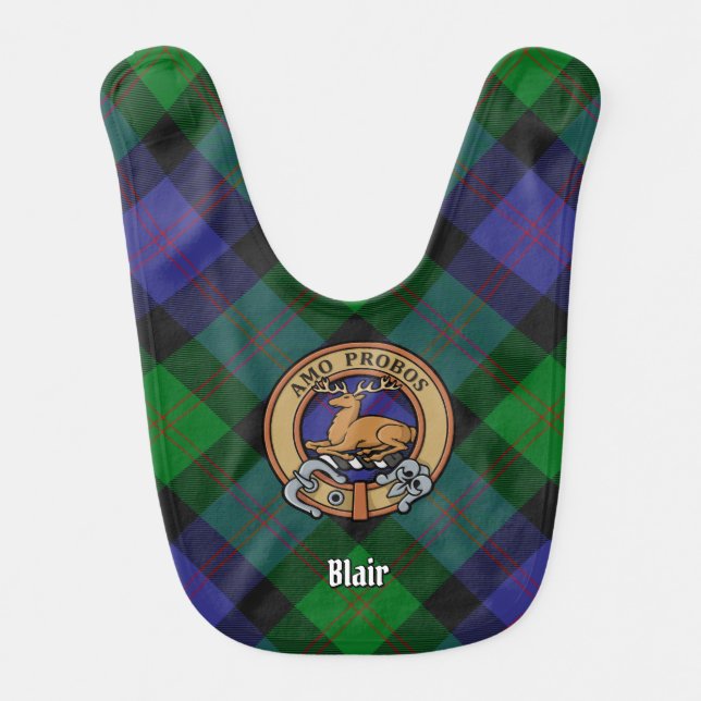 Clan Blair Crest over Tartan Baby Bib (Front)