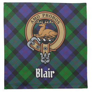 Clan Blair Crest over Tartan Cloth Napkin