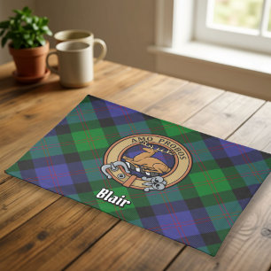 Clan Blair Crest over Tartan Cloth Placemat