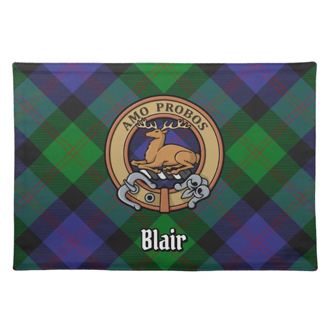 Clan Blair Crest over Tartan Cloth Placemat (Front)