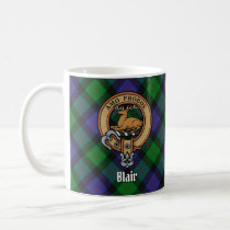 Clan Blair Crest over Tartan Coffee Mug