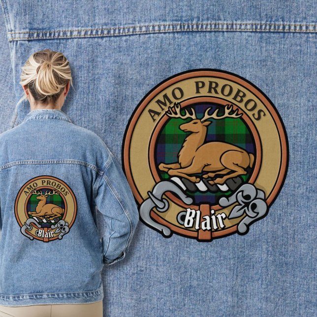 Clan Blair Crest over Tartan Denim Jacket (Creator Uploaded)