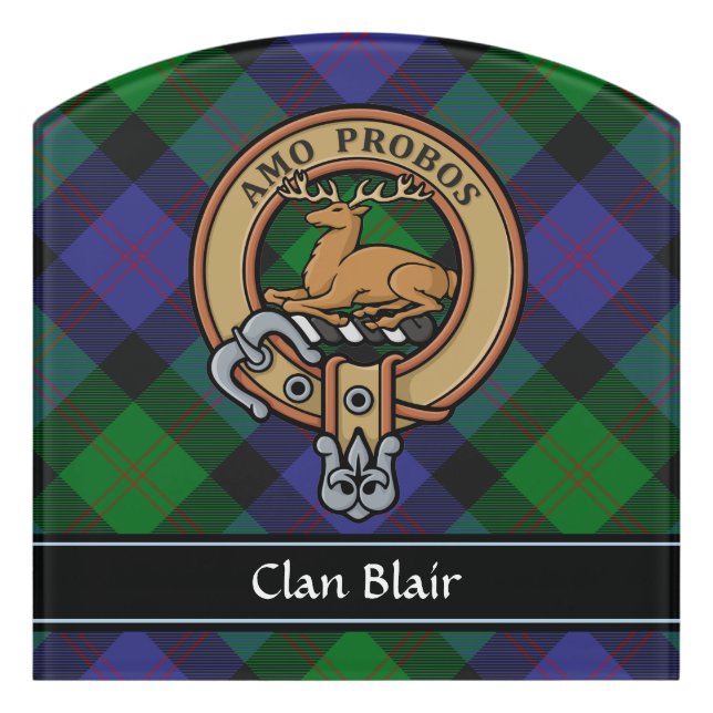 Clan Blair Crest over Tartan Door Sign (Contour Front)