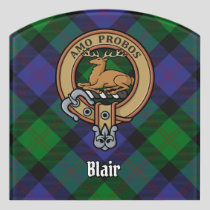 Clan Blair Crest over Tartan Door Sign