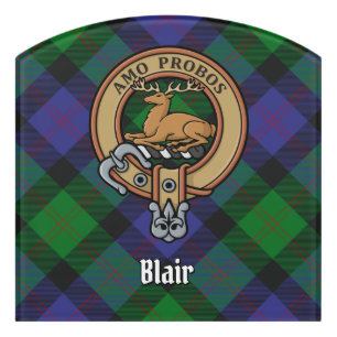 Clan Blair Crest over Tartan Door Sign