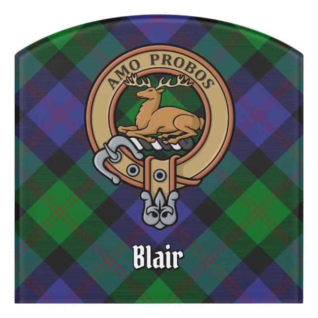 Clan Blair Crest over Tartan Door Sign (Contour Front)