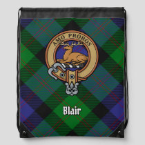 Clan Blair Crest over Tartan Drawstring Bag